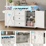 Kitchen Island with Storage, 55" Kitchen Island on Wheels with LED Lights & 3 Drawers,Rolling Kitchen Cart with Spice Rack & Towel Rack, Large Mobile Islands Table for Kitchen, White Gyfimoie