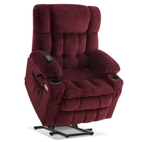 MCombo Dual Motor Power Lift Recliner Chair with Massage and Heat for Elderly People, Infinite Position, USB Ports, Cup Holders, Fabric 7890 (Medium, Burgundy) MCombo