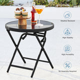 Yaheetech Outdoor Folding Side Table, Round Patio Folding End Table with Silk Tempered Glass Tabletop, Portable Small Garden Bistro Table for Garden Balcony Porch Deck, Black Yaheetech