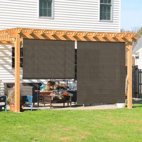 Coarbor Outdoor Roll up Shades Blinds for Porch Patio Shade Exterior Roller Shade Privacy Shade Screen for Deck Pergola Gazebo Brown 8'W x 6'H COARBOR