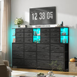 EnHomee Dresser for Bedroom with LED Lights and 12 Fabric Dresser with 4 Open Shelves, Chest of Drawers, Metal Frame, Black, 45.2" H x 35.4" W x 11.8" D EnHomee