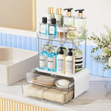 Delamu Bathroom Counter Organizer 2-Drawers 2-Tier Acrylic Makeup Organizer for Vanity Countertop, Skincare Perfume Storage, Easy Assembly, Ideal Gift for Women, Bath Linen Sets, Clear Delamu