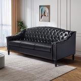 Chesterfield 3-Steater Sofa, 80" Comfy Leather Sofas Couch with Camelback for Living Room, Mid Century Modern 3 Deep Seats Couch for Apartment Bedroom, Office (PU-3-Steater Sofa, Black) SUJOUCRAFT