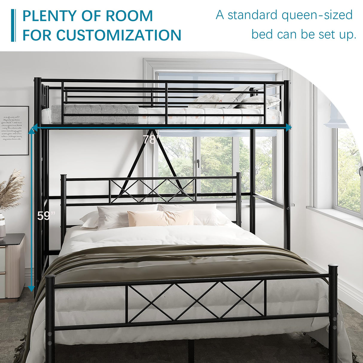 VECELO Twin Size Loft Bed with Full-Length Guardrails and Removable Ladder, Heavy-Duty Metal Frame, Space-Saving Design & Noise-Free, Black VECELO
