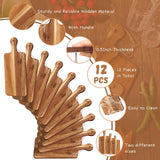 Layhit 12 Pcs Bulk Wood Acacia Cutting Board Charcuterie Board with Handle Laser Engraving Board Large Small Serving Board for Kitchen Chopping Cheese Mother's Day Wedding Housewarming Gift(3 Sizes) Layhit