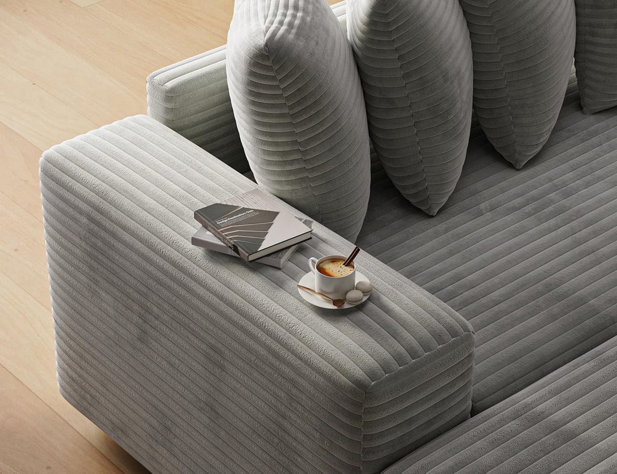 ohllob 110" Modular Sectional Sofa, L Shaped Couch with Chaise Lounge, Fluffy Corduroy Cloud Couch with Deep Seat for Living Room (Light Grey) ohllob