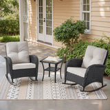 Belord Patio Rocking Chairs Wicker Set - Outdoor Rocking Chairs Set of 2 with Side Table, 3 Piece Patio Rocker Furniture Set with Water-Resistant Cushions for Porch Balcony Backyard Black Belord