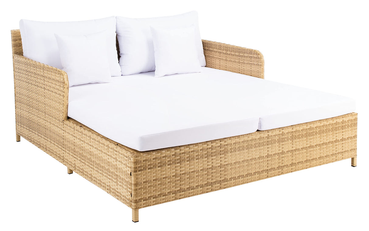 SAFAVIEH Outdoor Collection Cadeo Natural/White Cushion Daybed PAT7500D SAFAVIEH