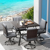 LEVELEVE 5 Piece Outdoor Patio Dining Set with 4 Swivel Dining Chairs & 1 Large Square Dining Table,Bistro Furniture Set for Lawn, Garden, Deck, Backyard and Porch LEVELEVE