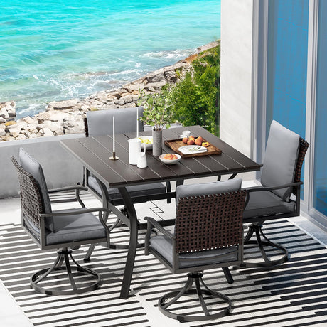 LEVELEVE 5 Piece Outdoor Patio Dining Set with 4 Swivel Dining Chairs & 1 Large Square Dining Table,Bistro Furniture Set for Lawn, Garden, Deck, Backyard and Porch LEVELEVE