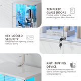 Lvifur 71” Glass Display Cabinet with Lights, Modern Curio Cabinet Display Cases for Collectibles, Locking Cabinet with Shelves & Drawers, Tall Bookcase with Human Body Sensor for Living Room (White) Lvifur