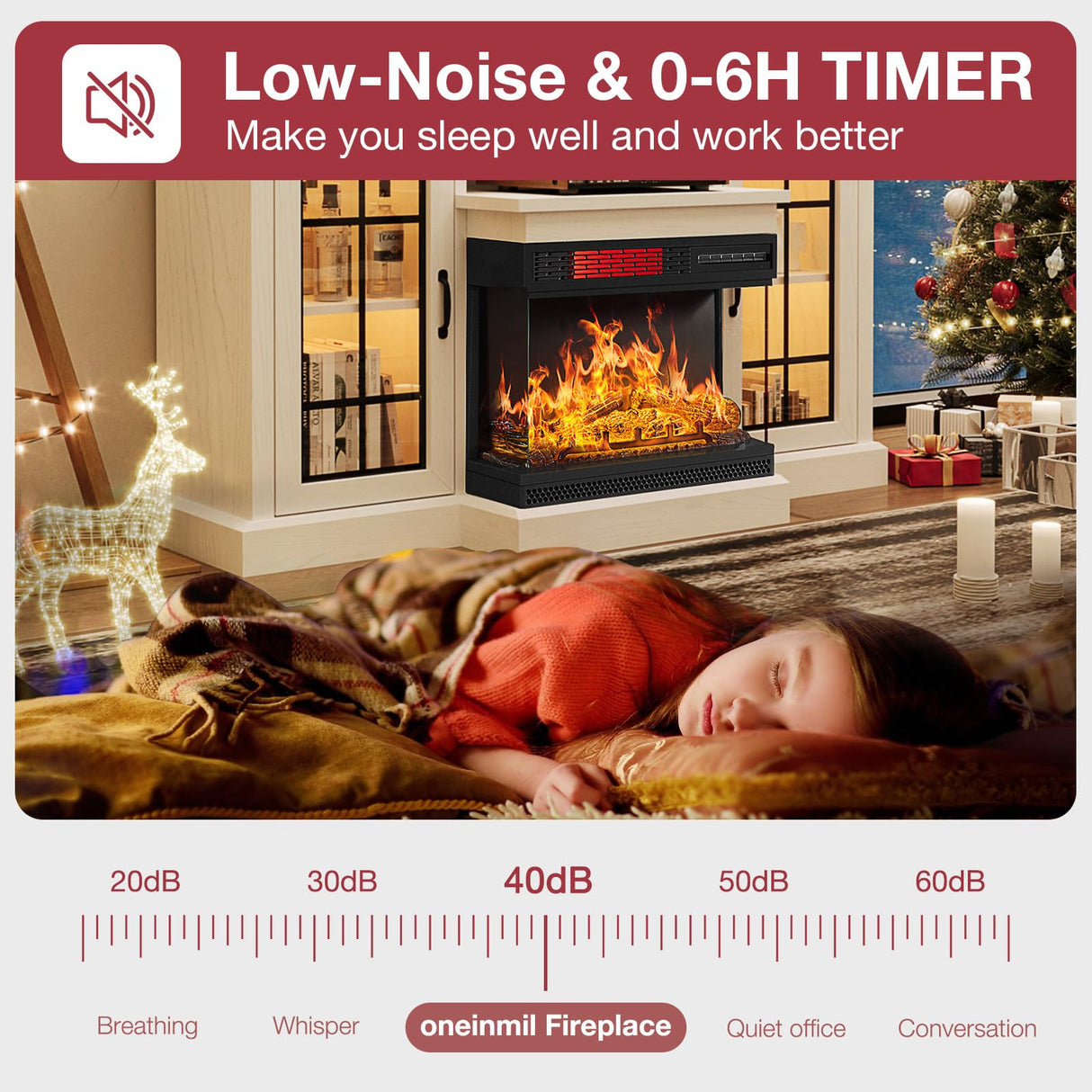 oneinmil 59'' Fireplace TV Stand, 3 Sided Glass Media Entertainment Center Console Table for TVs up to 65'' with Glass Door Adjustable Flame LED Color for Living Room, Set of TV Table, White oneinmil