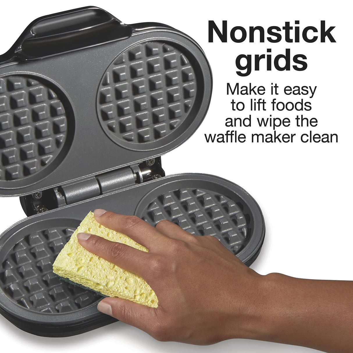 Proctor Silex Double Mini Waffle Maker Machine with 4” Round Non-stick Grids, Makes 2 Personalized Individual Breakfast Keto Chaffles and Hashbrowns, Compact, Black (26102) Proctor Silex