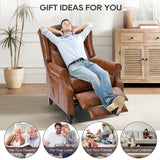 P.H.Furn Wingback Recliner Chair with Massage and Heat, Tufted Back PU Leather Living Room Armchair with Nailhead Trim,Push Back Recliner Chair with Remote Control,Padded Cushion (Tawny Brown) P.H.Furn