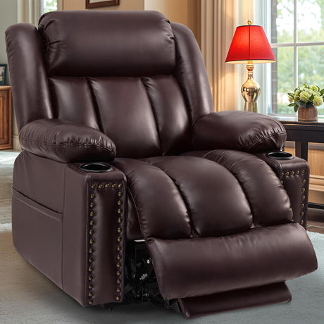 Neioml Triple Motor Large Power Lift Recliner Chair for Elderly with Heat and Massage, Lay Flat Lift Chairs for Seniors Infinite Position, Extended Footrest, USB Ports, Dark Brown Neioml