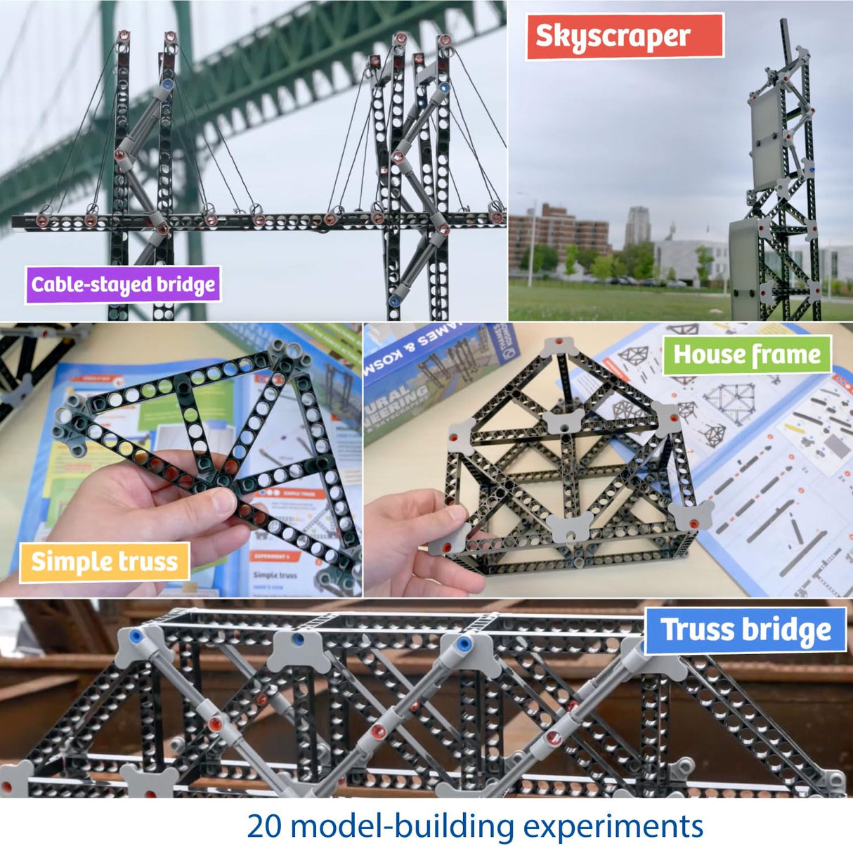 Thames & Kosmos Structural Engineering: Bridges & Skyscrapers | Science & Engineering Kit | Build 20 Models | Learn about Force, Load, Compression, Tension | Parents' Choice Gold Award Winner, Blue Thames & Kosmos