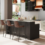 WOODTIME 94.5" W Stationary Kitchen Island Storage Cabinet with Built-in Power Outlet, 2 Countertop, Adjustable Shelves & 3 Drawers for Dining Room, Black & Marble Grain WOODTIME