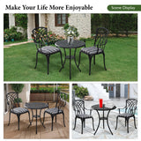 Lokingrise Outdoor Bistro Set 3 Piece Outdoor Bistro Table and Chairs Set Table with Umbrella Hole, Cushions, Cast Aluminum Patio Furniture for Porch, Backyard, Garden, Black Lokingrise