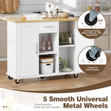 Shintenchi Kitchen Island with Storage, Bar Cart Cabinet Island Table on Wheels, Rolling Microwave Cart for Kitchen with Drop Leaf, Drawers, Towel Rack, Seating Area for Dining Room, White Shintenchi