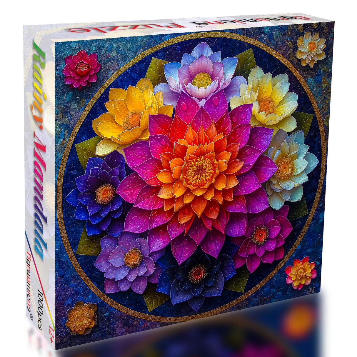 Bgraamiens Puzzle- Colorful Mandala Puzzle for Adults 1000 Pieces,Beautiful Floral in Water Drops Jigsaw Puzzle,Art Puzzle for Mandala Lovers Bgraamiens