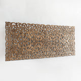 Low California King Size Headboard, Rectangular Floral Carve Panels, Asia Teak Bedroom Furniture, Weathered Brown Stain, 72x30 inches Siam Sawadee