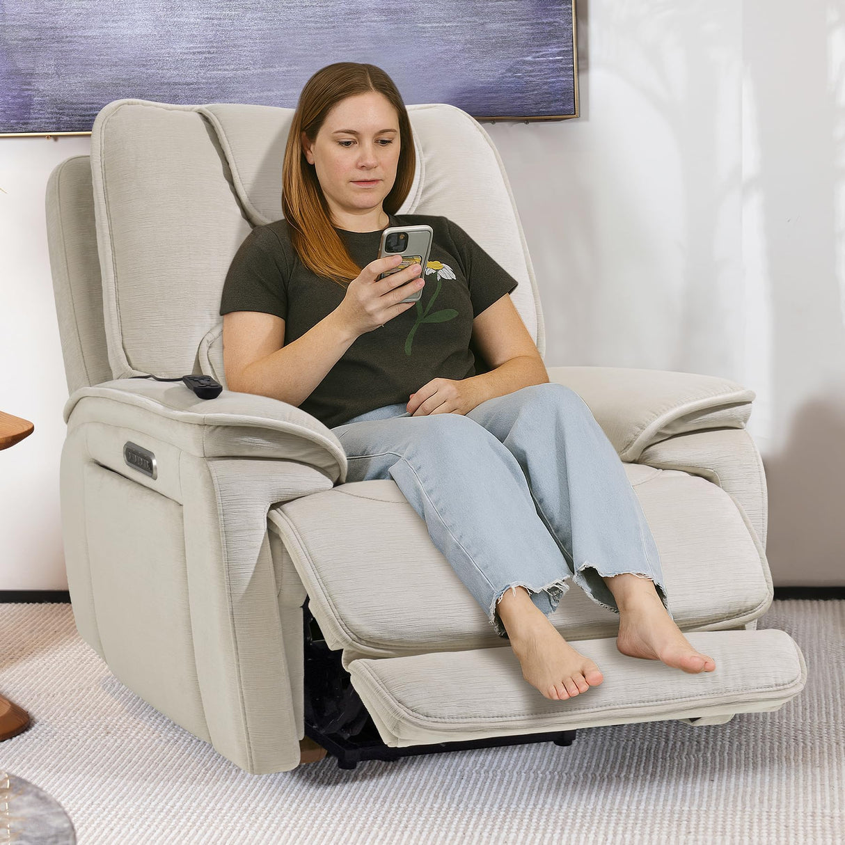 EONIX Triple Motor Lay Flat Zero Gravity Power Recliner Chair with Heat and Massage, Independent Adjustable Backrest Footrest Headrest, 400lbs Heavy Duty Medium Size, Stylish Chenille, Cream White EONIX