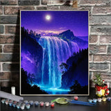 ldazao Paint by Numbers Kit for Adults, Starry Waterfall Paint by Number Kits for Beginner Acrylic On Canvas Forest Oil Painting Kit Adults' Paint-by-Number Kits for Gift Home Wall Decor 16x20 Inch ldazao