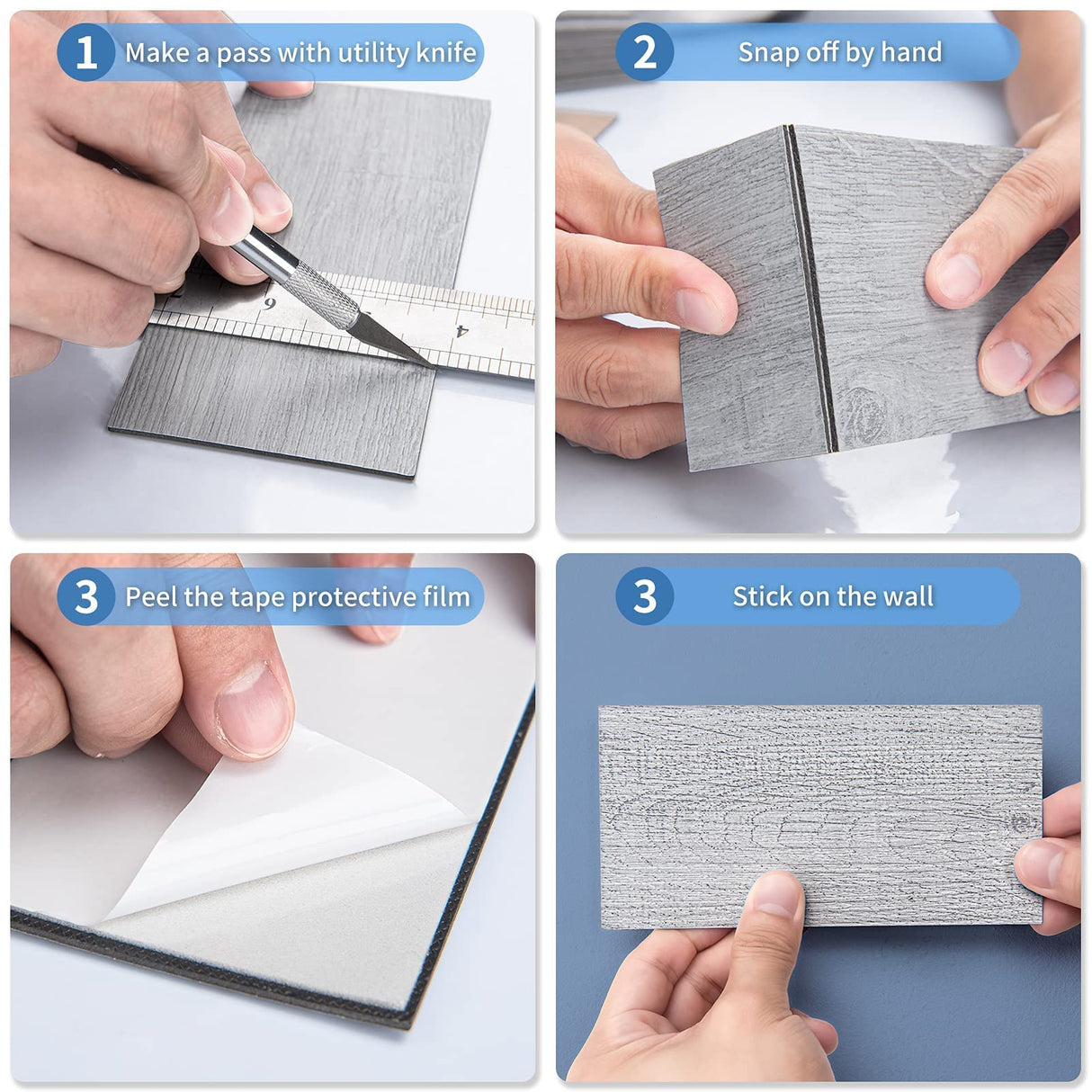 Art3d 102-Piece Peel and Stick Tile Backsplash for Kitchen Bathroom, 3in. x 6in. Stick on Subway Tile Distressed Wood Plank Art3d