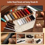 Leather Working Tools Kit, Leather Tooling Kit with Double Layer Storage Box, Heavy Duty Sewing Kit, Professional Working Tools and Supplies for DIY Stamping Cutting Engraving Punching Sewing FOUSNOW