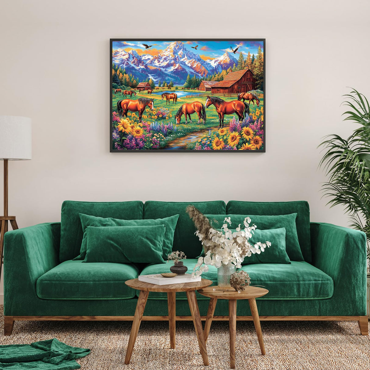 Horse Farm Jigsaw Puzzles 1000 Pieces for Adults Sunflowers Meadow 1000 Piece Jigsaw Puzzles for Adults DKijoys