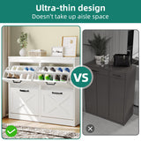 YITAHOME Shoe Cabinet with 4 Flip Drawers, Freestanding Shoe Rack, Shoe Organizer, Narrow Shoe Cabinet for EntryWay Hallway Living Room, White YITAHOME