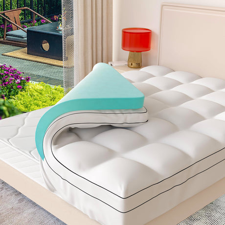 Memory Foam Mattress Topper Queen Size, Dual Layer 4 Inch Mattress Pad,2 Inch Gel Memory Foam Plus 2 Inch Pillow Top Cover with 8-21 Inch Deep Pocket Aivermeil