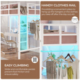 DICTAC Loft Bed Twin Size with Led Lights Heavy Duty Metal Junior Twin Loft Bed Frame with Full-Length Guardrail and Ladder, Noise-Free, Space-Saving, No Box Spring Needed, White DICTAC