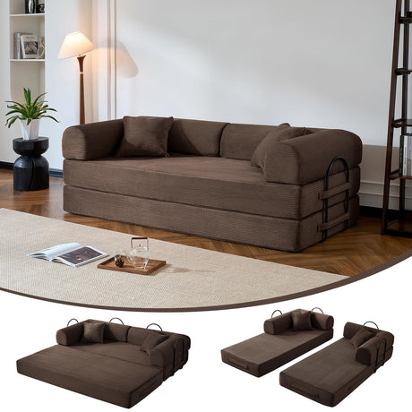 NNQ Compressed Sofa - Convertible Sofa Bed, Corduroy Compression Boneless Couch in a Box, Comfy Modular Foldable Floor Sleeper Sofa for Bedroom, Living Room (Corduroy Fabric, Brown) NNQ