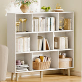 Furniwell 9 Cube Bookcase & Bookshelf, 3 Tier Storage Organizer with Legs, Freestanding Open Frame Book Shelves for Living Room, Office, White Furniwell