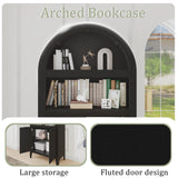 Arched Cabinet Bookshelf Black Arch Bookcase with Doors, Wooden Curved Book Case 5-Tier Tall Round Top Bookshelves for Living Room blini