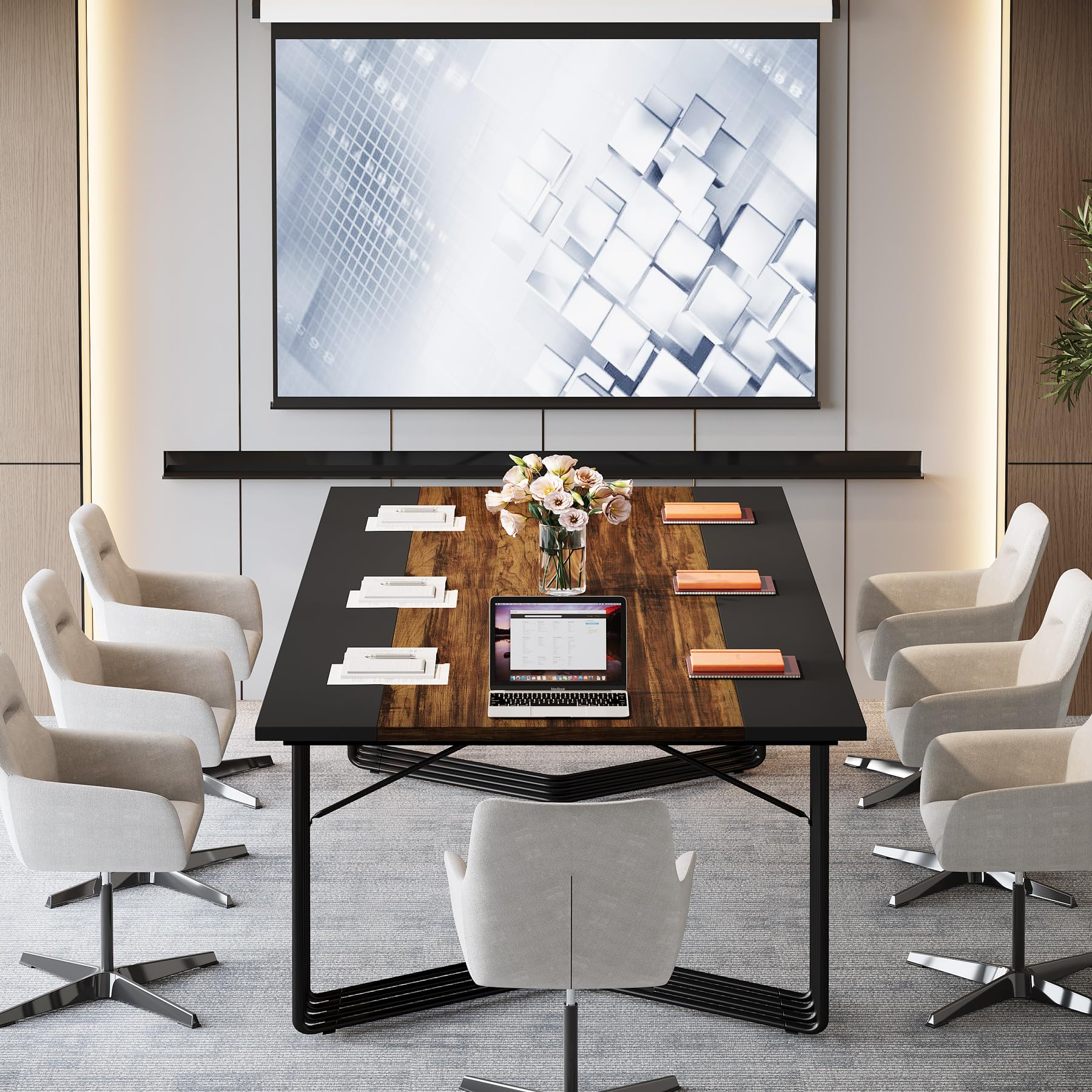 Tribesigns 6.56FT Conference Table, 78.74-Inch Large Meeting Table for 8-10 People, Wood Training Desk with Geometric Metal Frame, Modern Seminar Boardroom Table for Office, Conference Room - WoodArtSupply