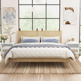 Natural Rattan Nightstands Set of 2, Accent End Table, Boho Bedside Table with 1 Hand Made Decorated Door for Living Room, Bedroom, White Angel Sar