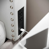 Flash Furniture Adeline Twin Headboard with 2 Outlets, USB Port, USB Type-C Port, Contoured Headboard, Studded LeatherSoft Upholstery, Dual Hanging Options, White Flash Furniture
