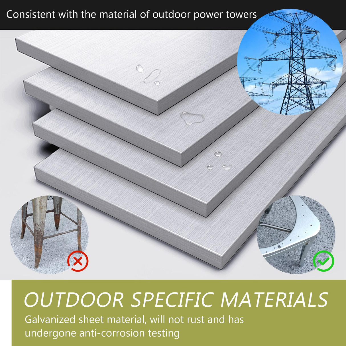 POINTANT Outdoor Metal Bar Stools Set of 4,24 inch Barstools Counter Height Bar Stool with High Back Farmhouse Kitchen Dining Chairs Bar Funiture for Outside POINTANT