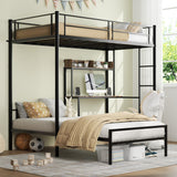 Bellemave Twin Over Twin bunk Bed with Desk, loft Bed with Desk and Shelves, Twin Over Twin Metal Bunk Beds with Charging Station, Black Bellemave