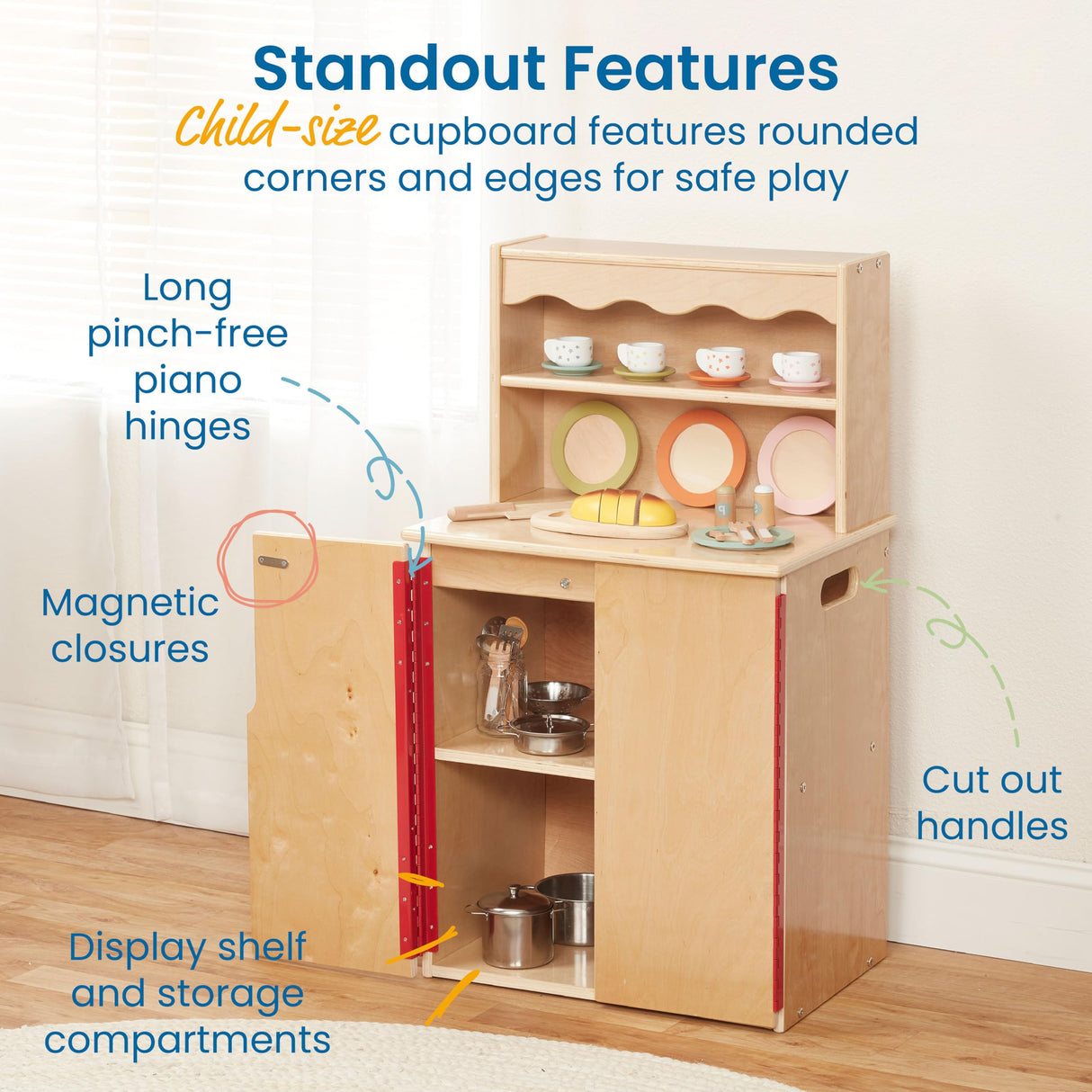 ECR4Kids Play Kitchen Storage Cupboard, Wooden Playset, Natural ECR4Kids