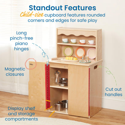 ECR4Kids Play Kitchen Storage Cupboard, Wooden Playset, Natural - WoodArtSupply