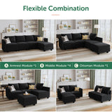 HONBAY Modular Sectional Sofa Velvet L Shaped Couch with Storage Ottoman Convertible Sectional Couch 4-Seat Sofa with Reversible Chaise, Black HONBAY
