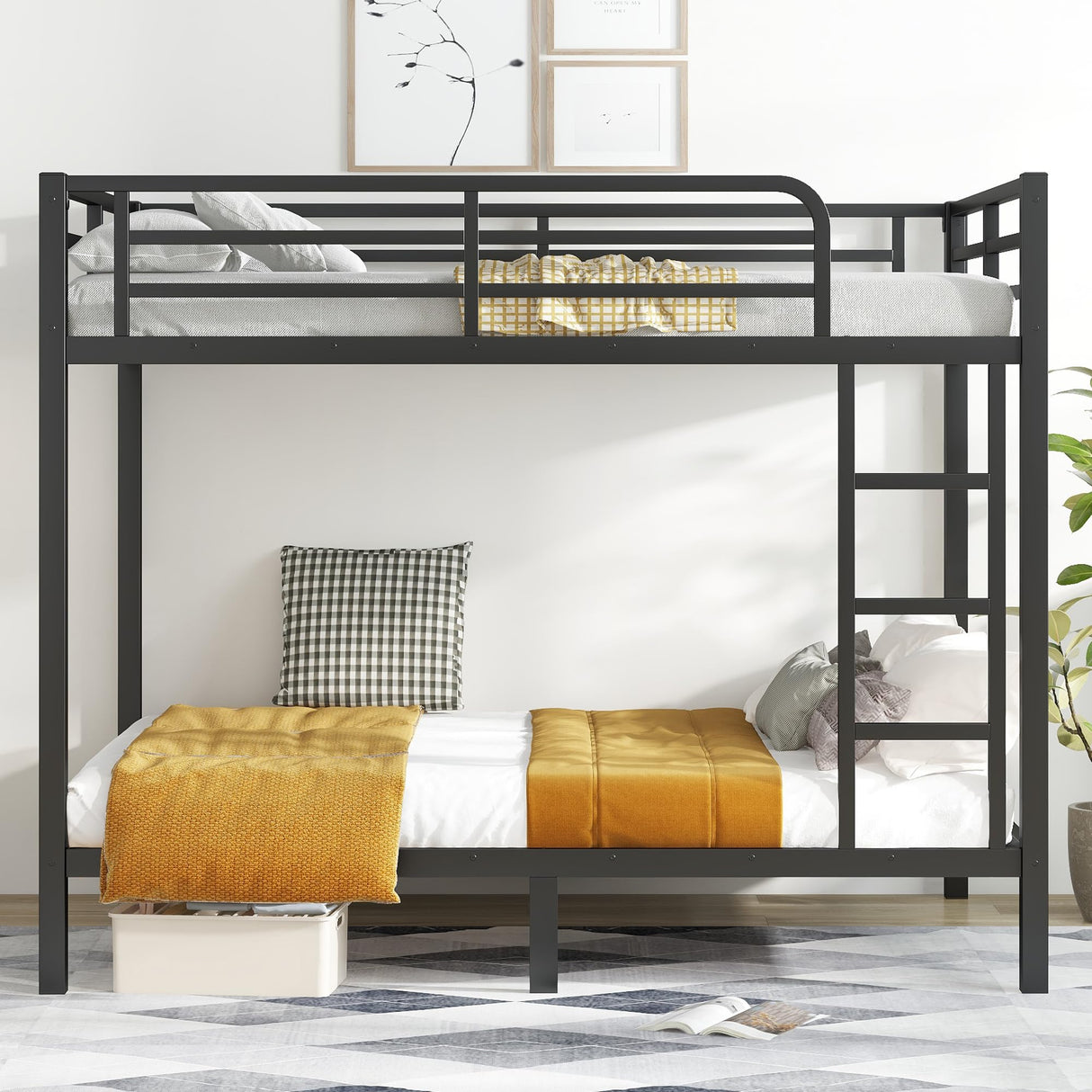 Bellemave Metal Full Over Full Bunk Bed for Adults/Kids,Heavy Duty Adults Bunk Beds with Guardrail & Ladders,Full Size Bunk Beds for Teens,Black Bellemave