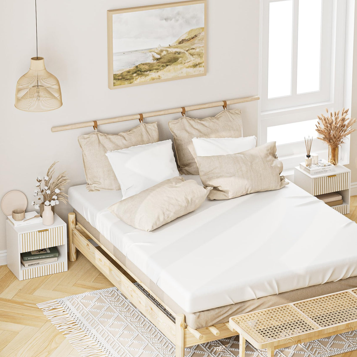 Masupu Small Night Stand Modern Bedside Table NightStand Farmhouse Boho Wooden Bedside Table with Drawer,Side End Table for Bedroom,Living Room,Office White Masupu