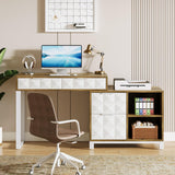 Tribesigns Computer Desk with File Drawer Cabinet, Reversible 4 Drawers Office Desk with Open Storage Shelves & Printer Space, Wood Study Writing Desk Workstation for Home Office, White Brown Tribesigns