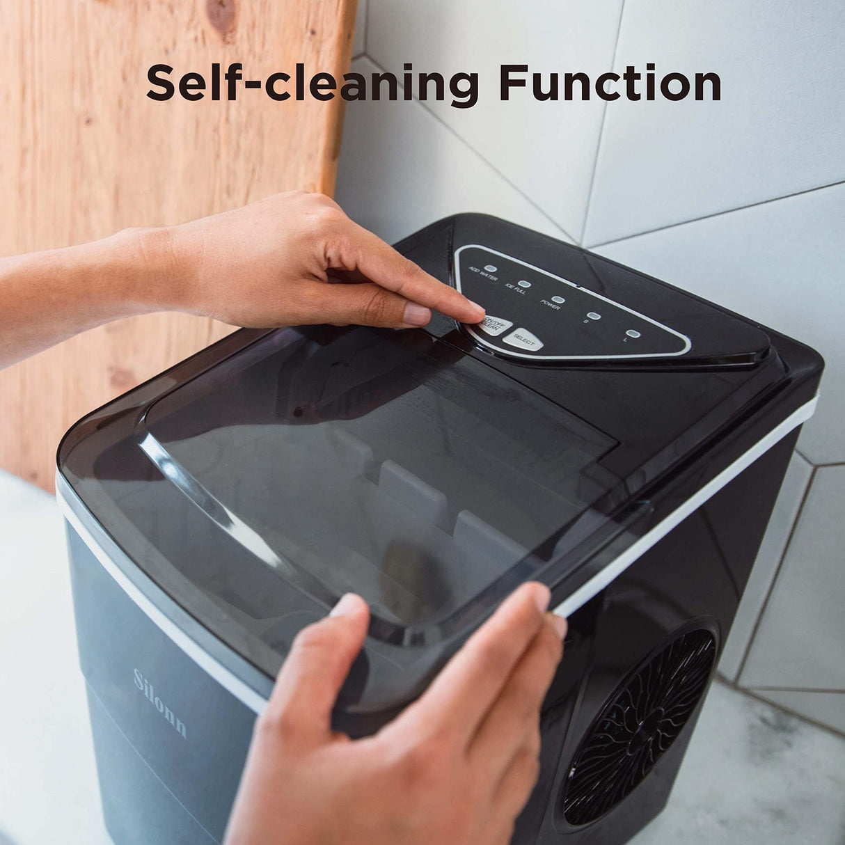 Silonn Countertop Ice Maker Machine - Auto-Cleaning Portable Ice Maker, 26lbs in 24Hrs, 2 Sizes of Bullet Ice for Home Kitchen Office Bar Party, Black Silonn