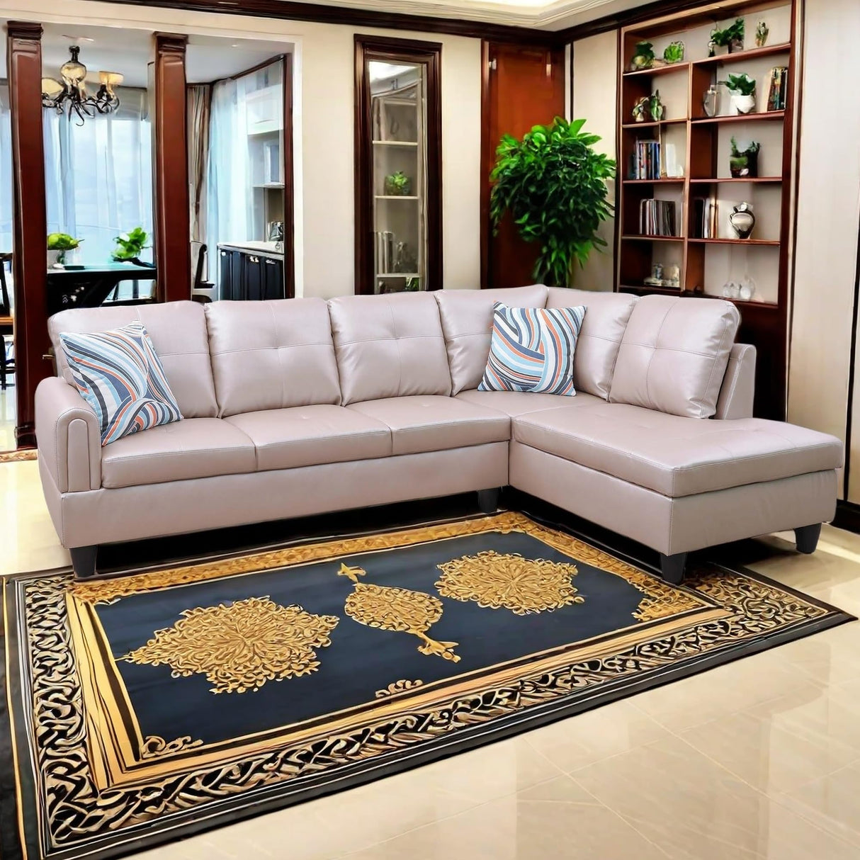 NicBex MZX-Niki-SF-00072-LWJ Sofas & Couches, Right Chaise, Latte-Faux Leather NicBex