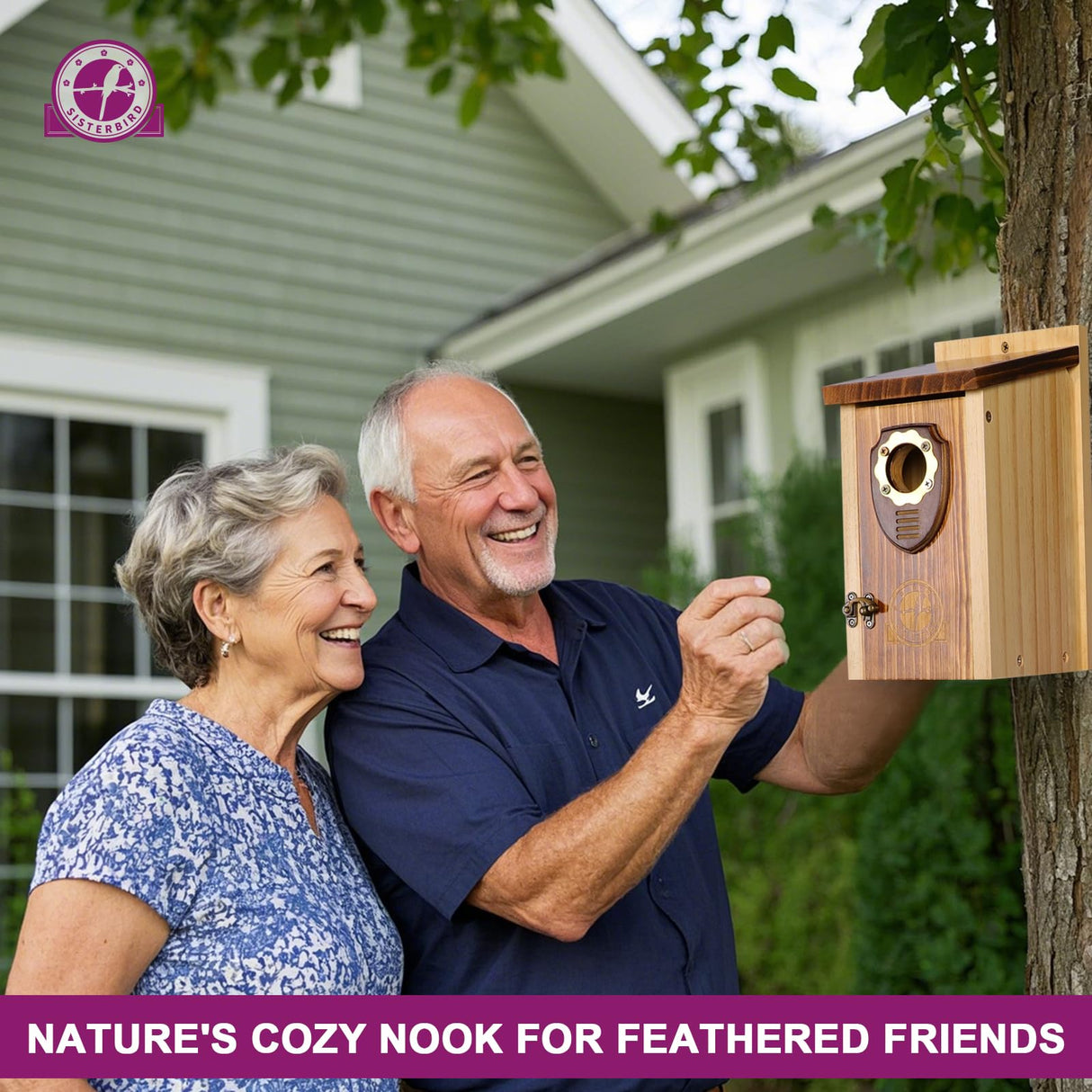 SISTERBIRD Bird Houses for Outside, Premium Wooden Bluebird Houses for Outside, Assembly Birdhouses for Outdoors, Weatherproof Bird House, Bluebird Finch Swallow Wren Chickadee SISTERBIRD